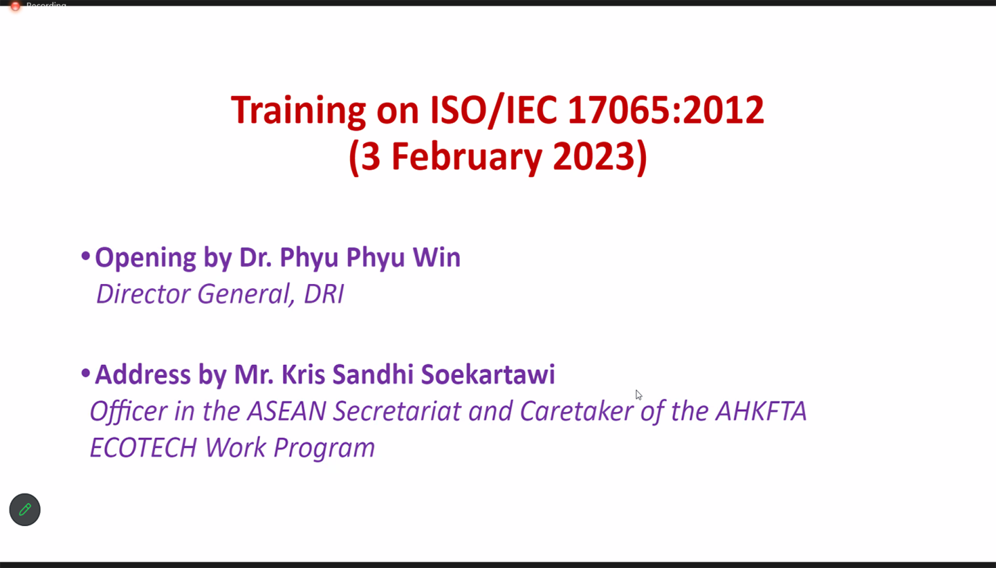 Training on Conformity Assessment Requirements for bodies certifying products, processes and services(ISO/IEC 17065:2012) for Myanmar သင်တန်းကျင်းပခြင်း